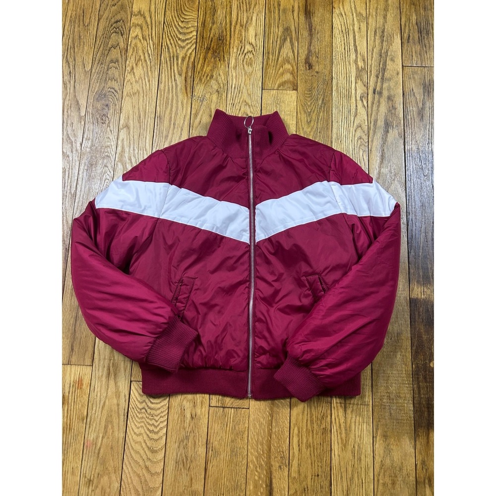 Forever 21 Womens Burgundy White Chevron Zip Up Bomber Jacket - M